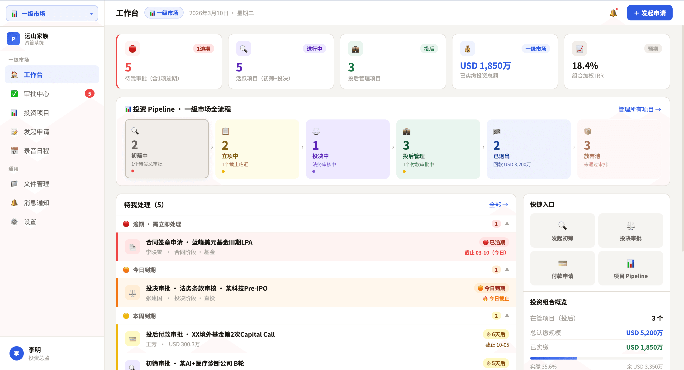 家族办公室工作台产品截图